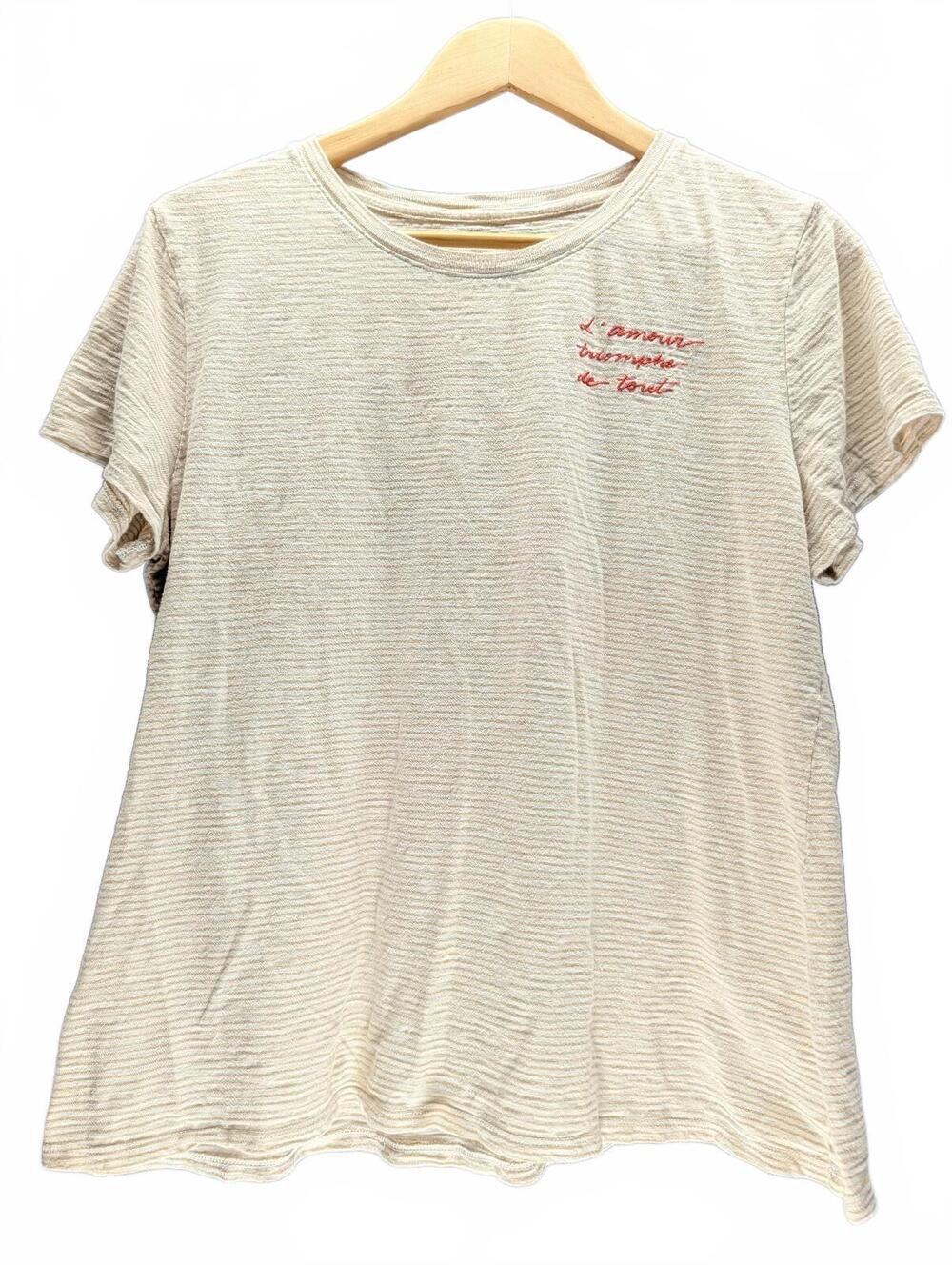 LOFT Linen Blend Striped Short Sleeve T-Shirt XL Beige